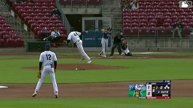 Bryce Rainer triples (1) on a sharp fly ball to center fielder Khadim Diaw.