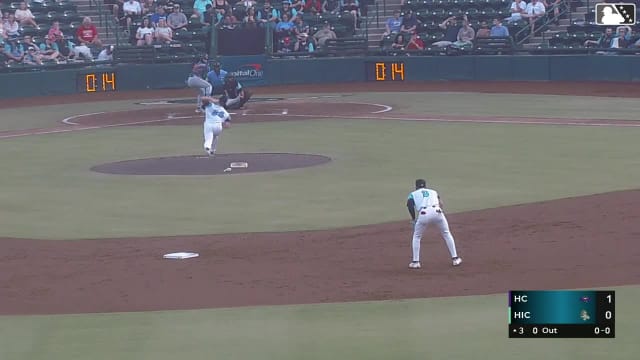 Juneiker Caceres homers (7) on a fly ball to right field. Riley Nelson scores.