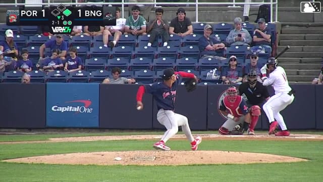Chris Suero doubles (5) on a ground ball to left fielder Caden Rose. Marco Vargas scores.