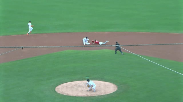 Justin Crawford swipes second base in the 1st inning