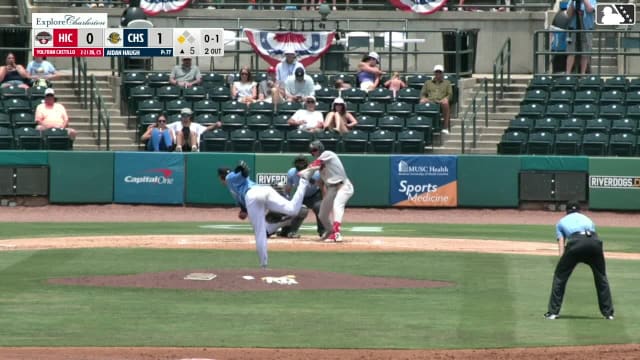 Yolfran Castillo singles on a ground ball to left fielder Tom Poole. Marcos Torres scores.