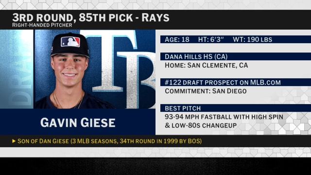 Draft 2026: Rays select RHP Gavin Giese No. 85