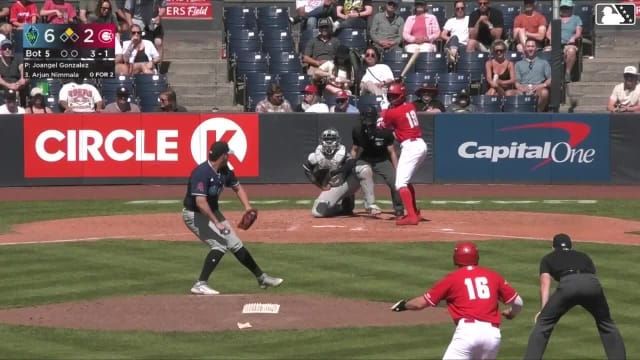 Arjun Nimmala doubles (9) on a sharp fly ball to right fielder Trent Youngblood. Carter Cunningham scores.