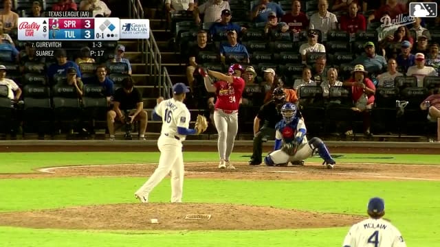 Jack Gurevitch doubles (1) on a sharp line drive to left fielder Charles Davalan. Won-Bin Cho scores. Jack Gurevitch to 3rd. Throwing error by shortstop Sean McLain.