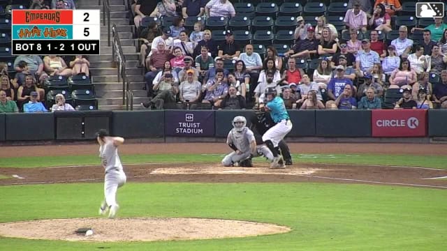 Kyle Lodise doubles (9) on a sharp line drive to left fielder Jake Steels. Ryan Burrowes scores. Kyle Lodise out at 3rd on the throw, left fielder Jake Steels to second baseman Dixon Williams to third baseman Cody Miller.