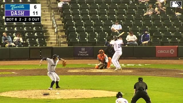Caleb Bonemer doubles (8) on a line drive to left fielder Drew Brutcher. Kyle Lodise scores.