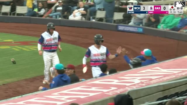 Druw Jones doubles (5) on a sharp ground ball to right fielder Kala'i Rosario. Danny Serretti scores. Gavin Logan scores.
