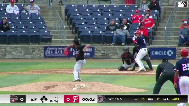 Eli Willits singles on a ground ball to left fielder Paulino Santana. Jordan Williams scores. Nick Peoples to 3rd. Juan Cruz to 2nd.