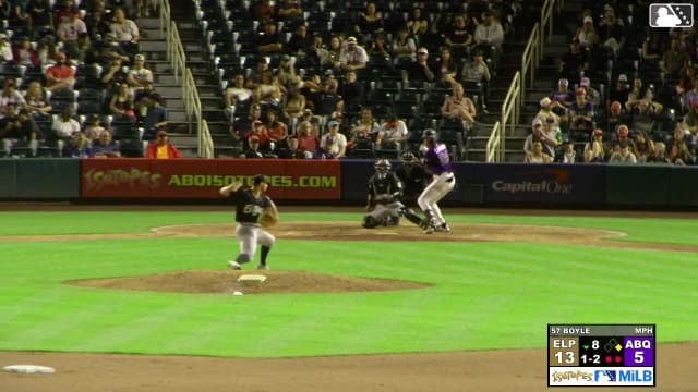Charlie Condon doubles (12) on a fly ball to right fielder Jase Bowen. Zac Veen scores.