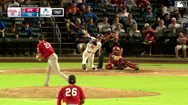 Charles Davalan singles on a line drive to right fielder Won-Bin Cho. Mike Sirota scores.
