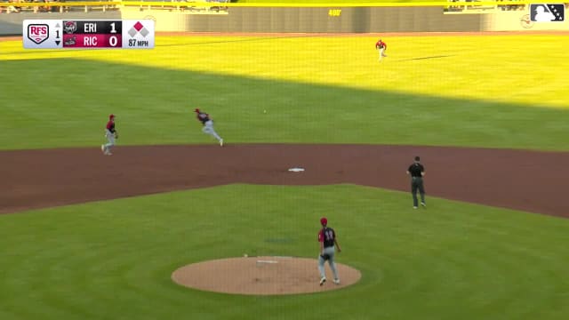 Parks Harber singles on a ground ball to center fielder Brett Callahan. Dayson Croes scores.