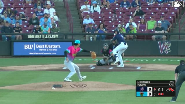 Daniel Dickinson singles on a fly ball to right fielder Eduardo Quintero. Josh Adamczewski scores. Eric Bitonti out at 3rd on the throw, right fielder Eduardo Quintero to third baseman Jose D. Hernandez.