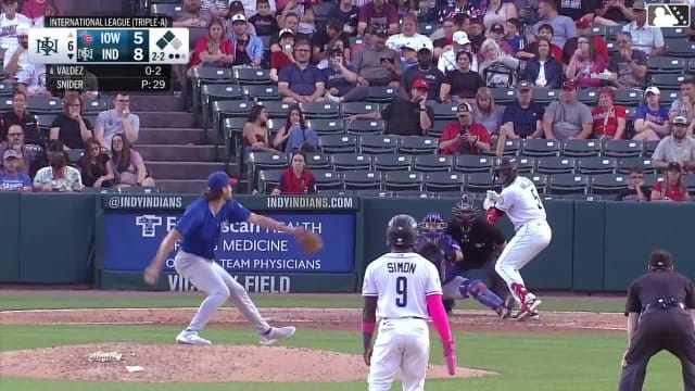 Esmerlyn Valdez doubles (11) on a line drive to right fielder Justin Dean. Termarr Johnson scores. Ronny Simon scores.