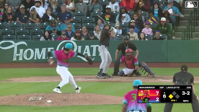 Jace LaViolette singles on a line drive to right fielder Jose Meza. Tommy Hawke scores.