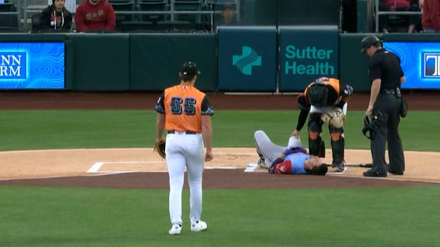 Ryan Waldschmidt exits after being hit in the helmet