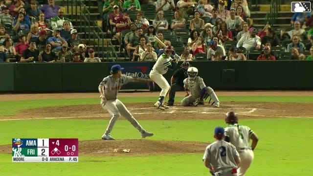 Malcolm Moore doubles (8) on a line drive to center fielder Druw Jones. Yeison Morrobel scores.