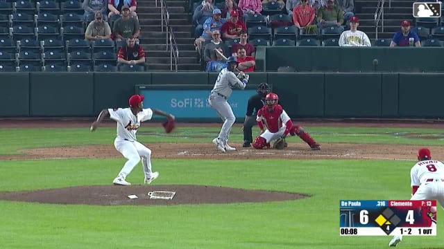 Josue De Paula singles on a ground ball to right fielder Miguel Ugueto. Kole Myers scores.