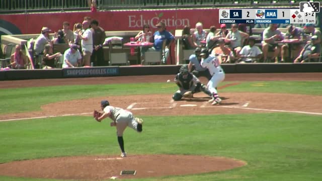 Carlos Virahonda doubles (1) on a ground ball to left fielder Albert Fabian. Druw Jones scores.