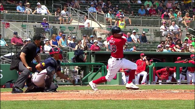 Red Sox No. 8 Nick Yorke hits an RBI single 