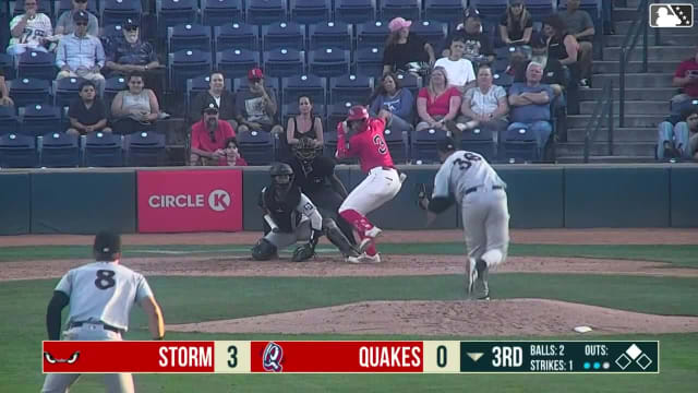 Hayden Alvarez doubles (22) on a line drive to left fielder Qrey Lott. Felix Morrobel scores.