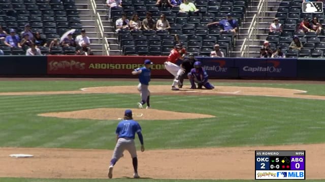 Cole Carrigg singles on a ground ball to center fielder Zach Ehrhard. Zac Veen scores.