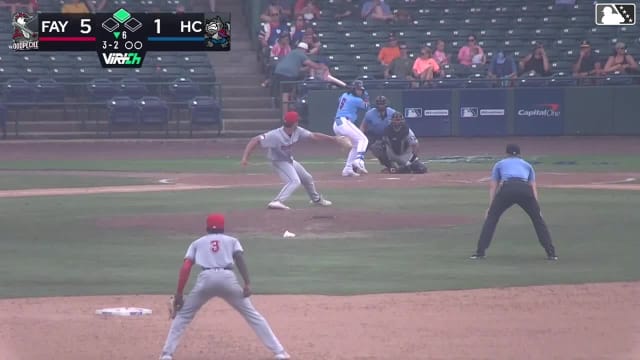 Juneiker Caceres singles on a ground ball to right fielder Kenni Gomez. Dauri Fernandez scores.