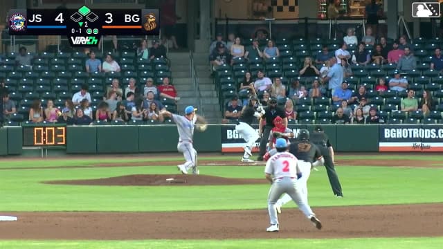 Theo Gillen singles on a line drive to left fielder Raider Tello. Tom Poole scores. Theo Gillen to 2nd.