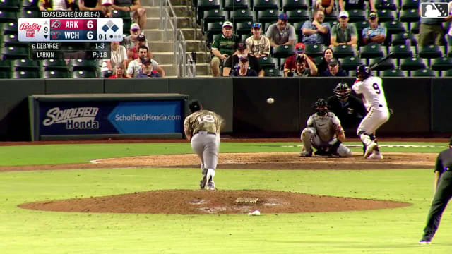 Kyle DeBarge singles on a line drive to center fielder Jonny Farmelo. Brandon Winokur scores. Garrett Spain to 2nd.