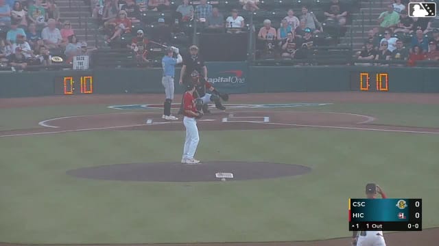 Taitn Gray triples (1) on a ground ball to right fielder Kaden Carpenter. Slater de Brun scores.