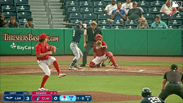 Jordan Yost doubles (5) on a line drive to left fielder Victor Cardoza. Anibal Salas scores.