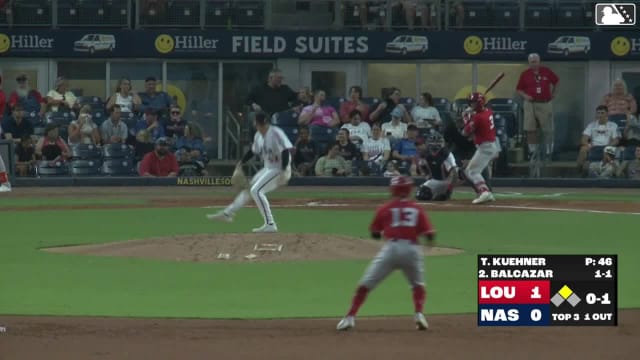 Leo Balcazar singles on a line drive to left fielder Tyler Black. Francisco Urbaez scores.