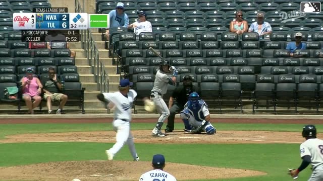 Carson Roccaforte singles on a fly ball to center fielder Mike Sirota. Luke Pelzer scores. Sam Kulasingam to 3rd. Carson Roccaforte to 2nd.