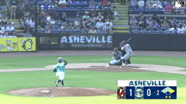 Luis Guanipa doubles (1) on a sharp line drive to center fielder Caden Powell. Colin Burgess scores.