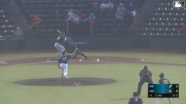 Ethan Conrad doubles (1) on a line drive to left fielder Paulino Santana. Alexey Lumpuy scores.