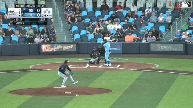 Yassel Soler singles on a ground ball to left fielder Jorge Ruiz. Slade Caldwell scores. Trent Youngblood to 2nd.