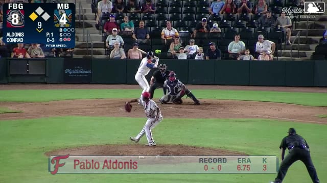Ethan Conrad homers (1) on a fly ball to center field. Edward Vargas scores.