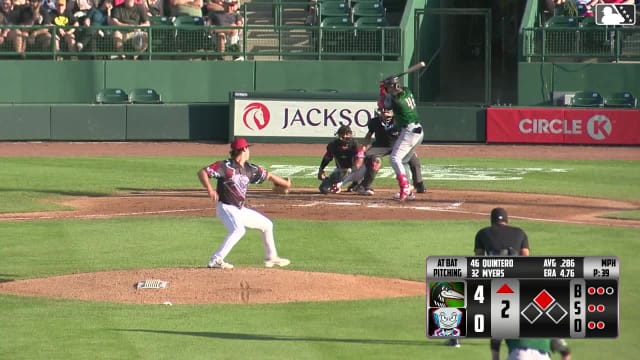 Eduardo Quintero singles on a sharp line drive to center fielder Pedro Pineda. Charles Davalan scores.