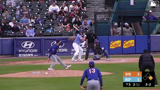 Sean Keys homers (1) on a fly ball to right center field. Carlos Mendoza scores.