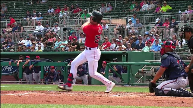 Red Sox No. 3 prospect Kyle Teel hits a single 