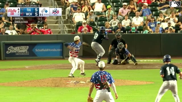 Zyhir Hope homers (15) on a line drive to right center field. Mike Sirota scores. Elijah Hainline scores.