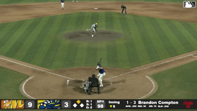 Brandon Compton singles on a line drive to left fielder Kamren James. Juan Matheus scores.
