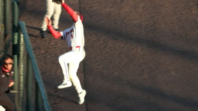 Cayden Wallace makes a leaping grab