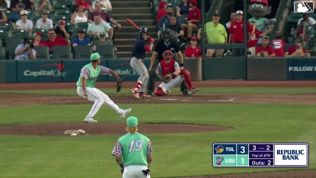 Max Clark homers (1) on a line drive to center field. Ben Malgeri scores.