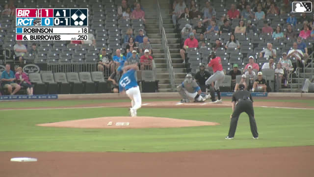 Ryan Burrowes singles on a line drive to right fielder Eddie Micheletti Jr. Caleb Bonemer scores. Colby Shelton to 2nd.