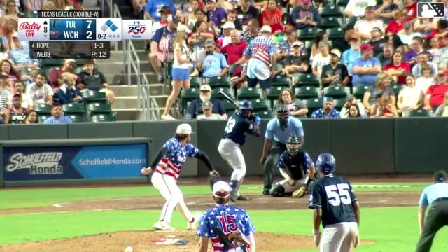 Zyhir Hope doubles (14) on a line drive to right fielder Jorel Ortega. Josue De Paula scores. Jake Gelof to 3rd.