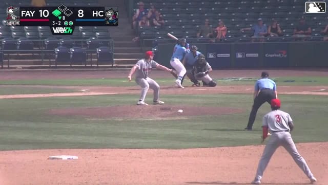 Juneiker Caceres singles on a ground ball to center fielder Kevin Alvarez. Jhorvic Abreus scores.