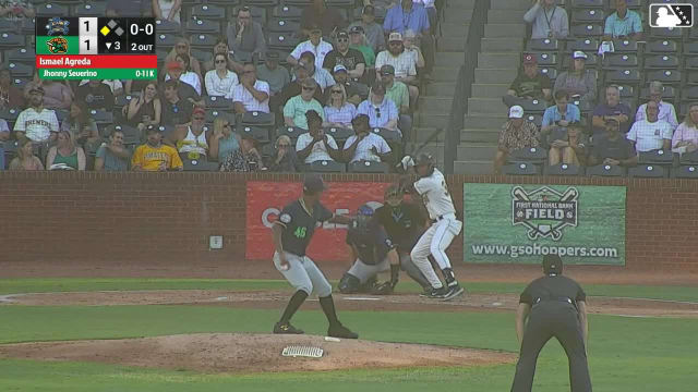 Jhonny Severino singles on a sharp line drive to center fielder Paxton Kling. Wyatt Sanford scores.