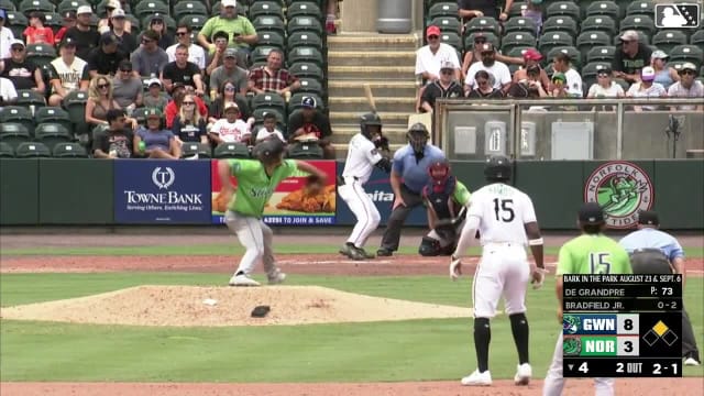 Enrique Bradfield Jr. singles on a line drive to left fielder Patrick Clohisy. Bryan Ramos scores.