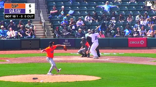 Caleb Bonemer out on a sacrifice fly to left fielder Braylin Tavera. Ryan Burrowes scores.