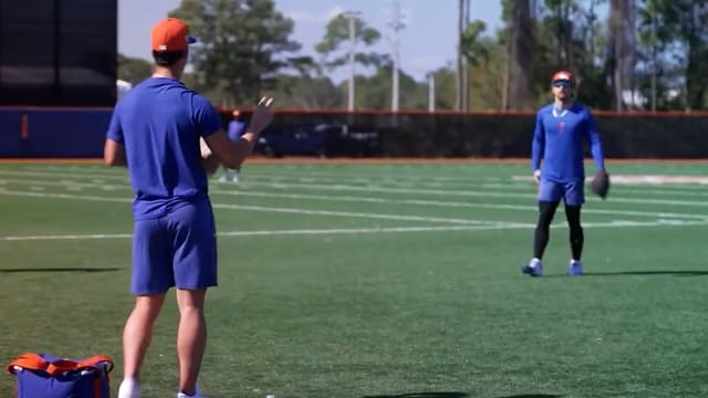 Jonah Tong and Nolan McLean have a catch at camp